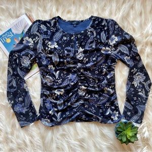 ECLAIR | Blue Floral Ruched Top